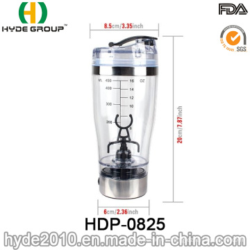 Botella eléctrica de la coctelera de la proteína plástica popular caliente del gimnasio 450ml, botella plástica de la coctelera de la proteína del vórtice (HDP-0825)